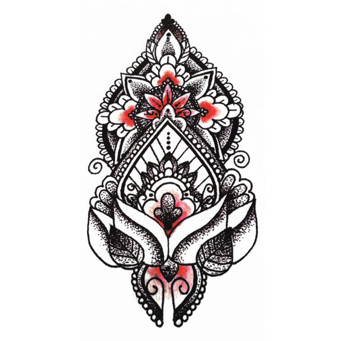 Black Ink Classy Mandala Lotus Flower Tattoo For Hot Girl